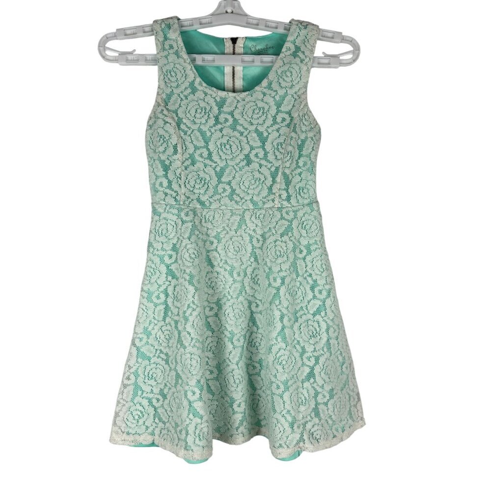Cherokee Girls' Mint Green & White Lace Dress Size M Sleeveless Back Zipper